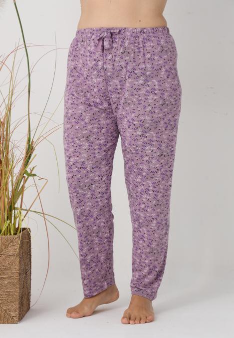 Pantaloni de Pijama Dama Lungi,Big Size,Culoare Mov cu Floricele,Engros